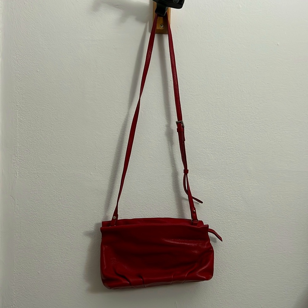 Red leather shoulder bag